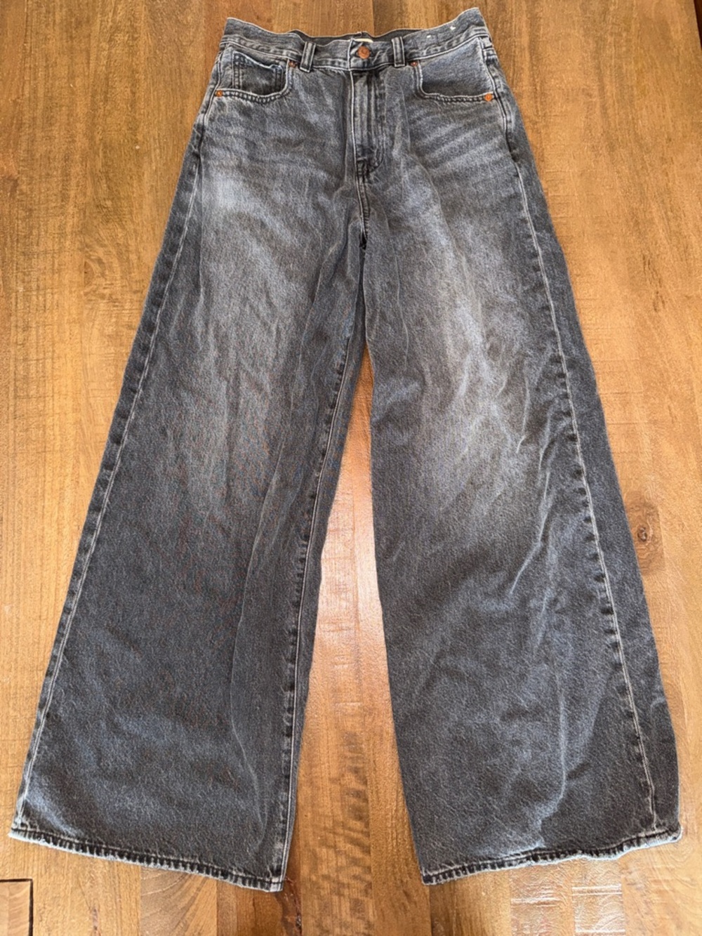 MADEWELL Super Wide Leg Jeans in Washed Black Denim. sz 27
